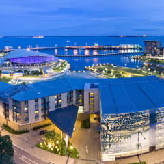 Night lights of Darwin Convention Centre and Wharf Precinct