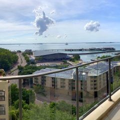 Apartment 19 – View from balcony to Convention Centre, Wharf and across Darwin Harbour